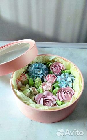 Цветы из зефира в коробочках