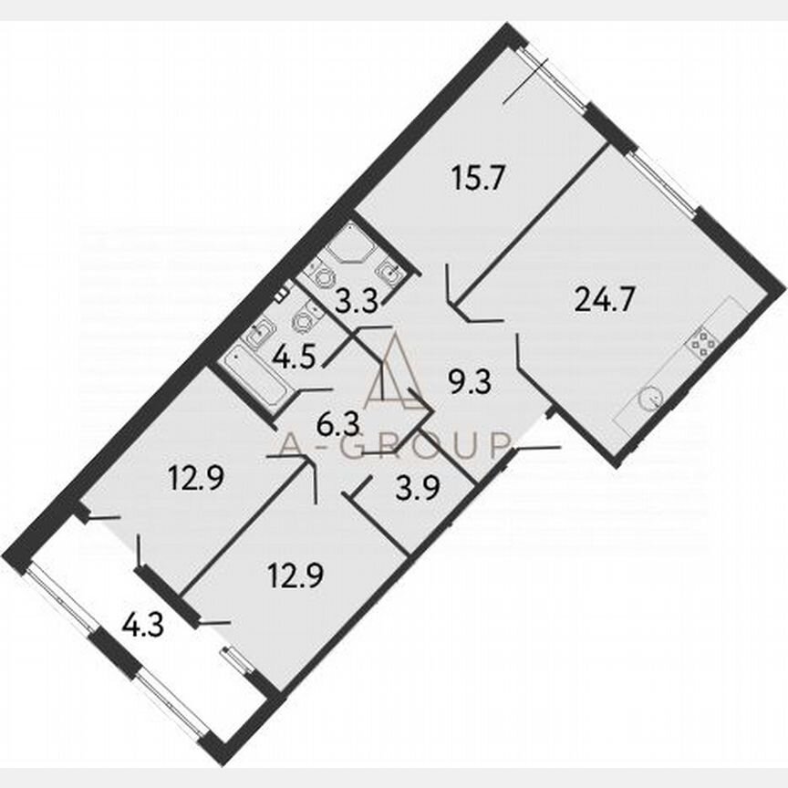 3-к. квартира, 93,5 м², 3/9 эт.