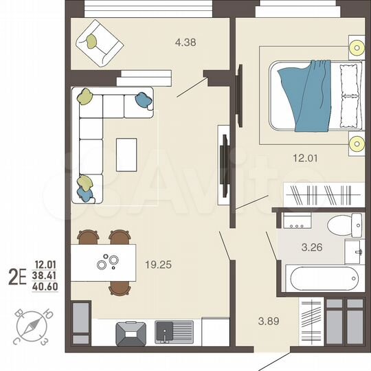 1-к. квартира, 40,6 м², 4/18 эт.