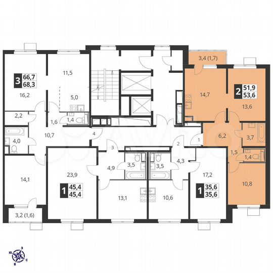 2-к. квартира, 53,4 м², 18/23 эт.