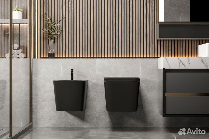 Биде Rechteck подвесное черное матовое