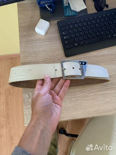 Ремень diesel белый кожаный, 103 см