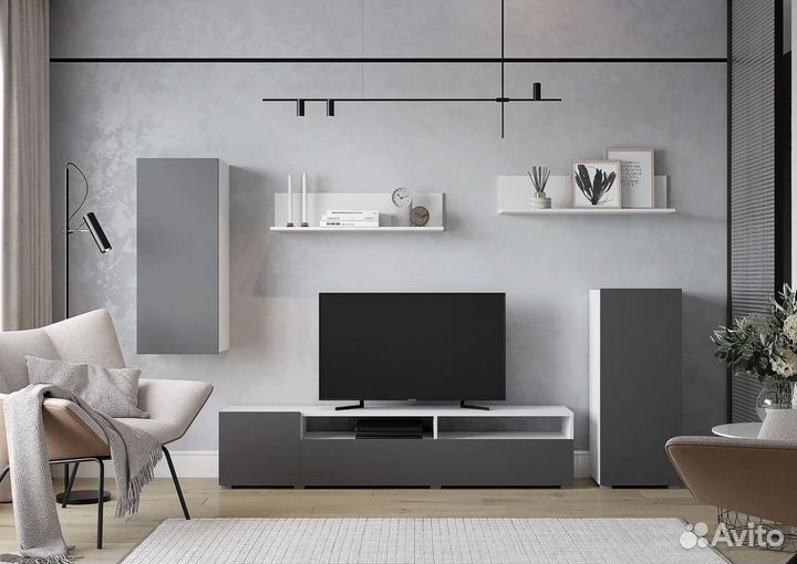 Стенка Лира (белый-бетон) лдсп