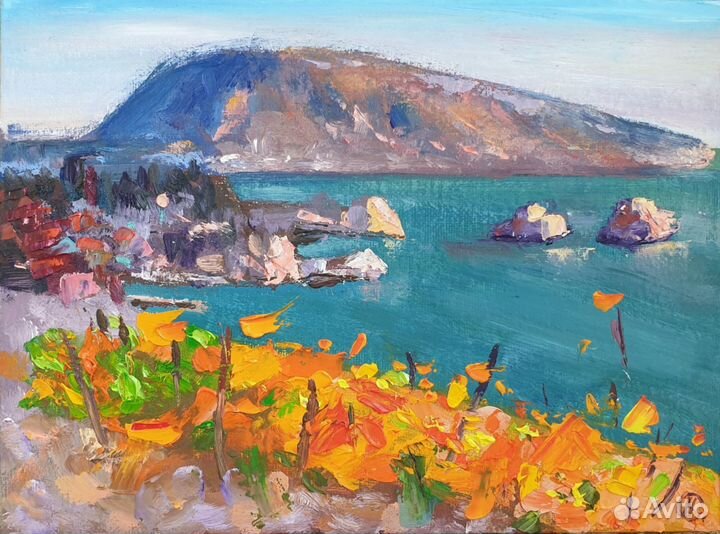 Картина Крым морской пейзаж маслом на холсте 18х24