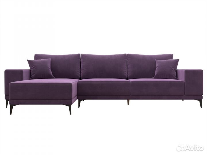 Диван угловой Льюес левый, микровельвет, сиреневый