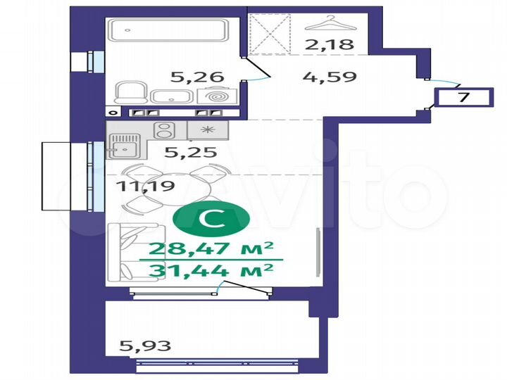 Квартира-студия, 28,5 м², 3/20 эт.