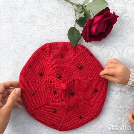 Берет детский с помпоном и снуд из ангоры