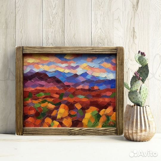 Осенний пейзаж картина маслом в раме лес горы