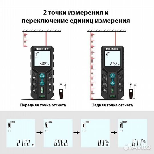 Лазерный дальномер / лазерная рулетка, до 100м