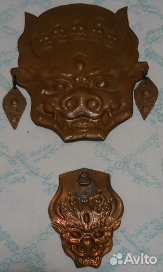 2 Маски Бога Чжамсаран медная монгольск.Сов.1985 г