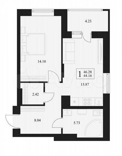 1-к. квартира, 46,3 м², 11/17 эт.