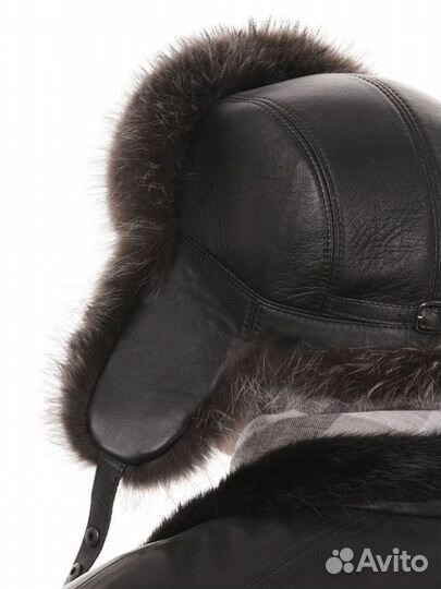Шапка-ушанка мех + кожа 57 размер