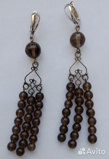 Набор серьги и браслет из дымчатого стекла