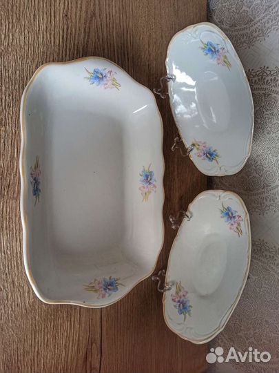 Сервировочное блюдо, 2 шпротницы Коростень фарфор