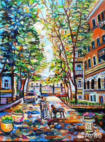 Картина маслом В старом дворике холст 40 на 30см