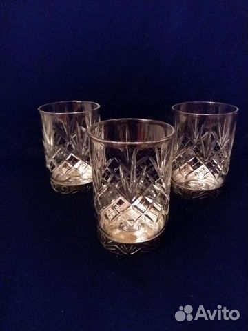 Винтажные хрустальные стопки с мельхиором