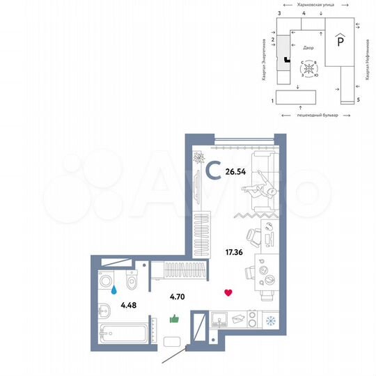 Квартира-студия, 26,5 м², 23/25 эт.
