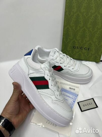 Кроссовки Gucci белые мужские кожаные красные