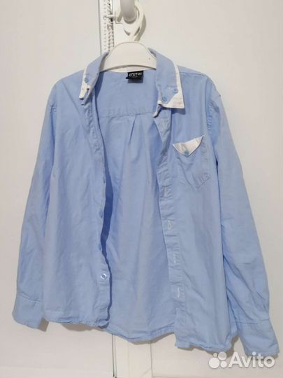 Голубая школьная рубашка на мальчика 122 размер