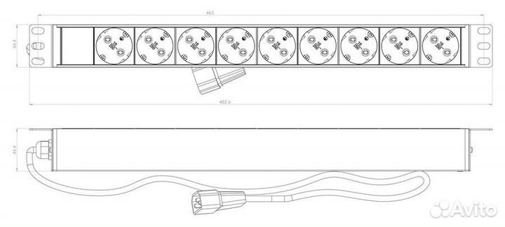 Сетевой фильтр Hyperline SHE19-9SH-2.5IEC