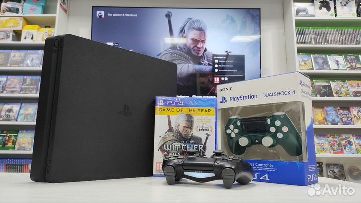 Sony PS4 Slim + 107 игр и 2 геймпада