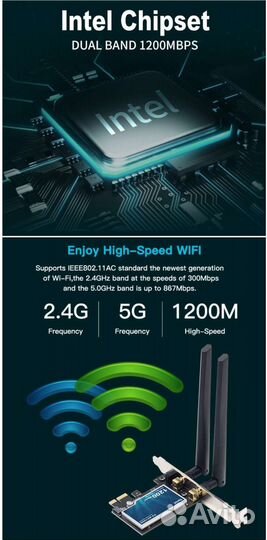 Wi-Fi 2,4/5.0 bluetooth 4.0 адаптер PCi-E X1