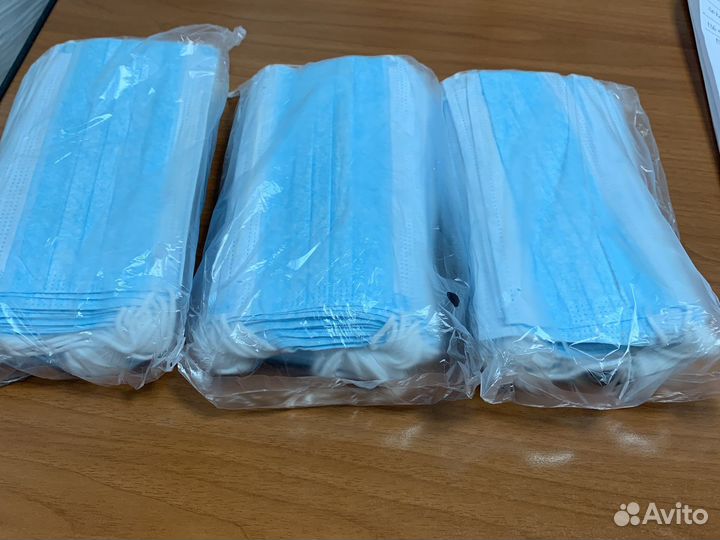 Маска медицинская трехслойная, голуб. 50 шт