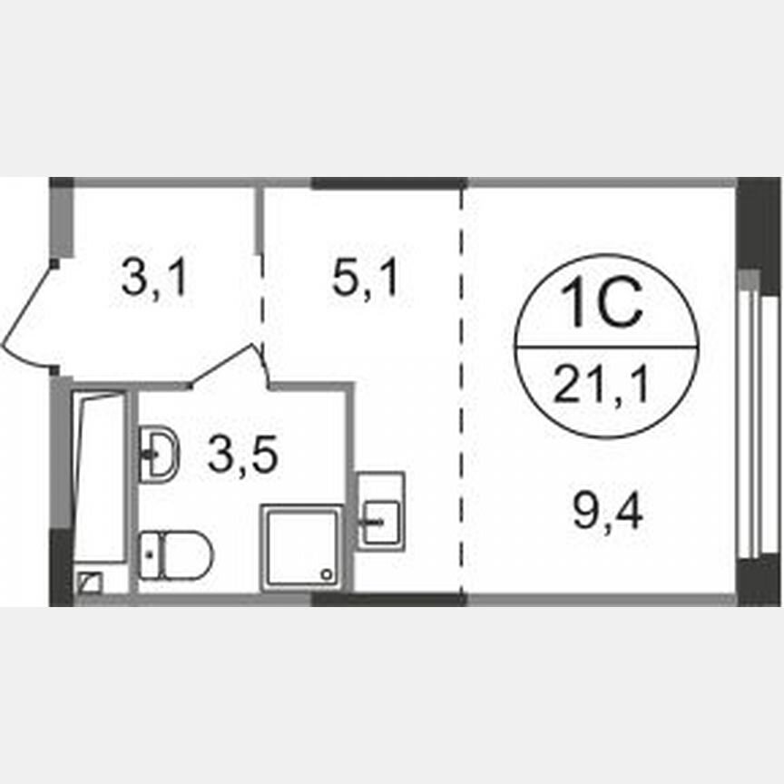 Квартира-студия, 21,1 м², 16/19 эт.