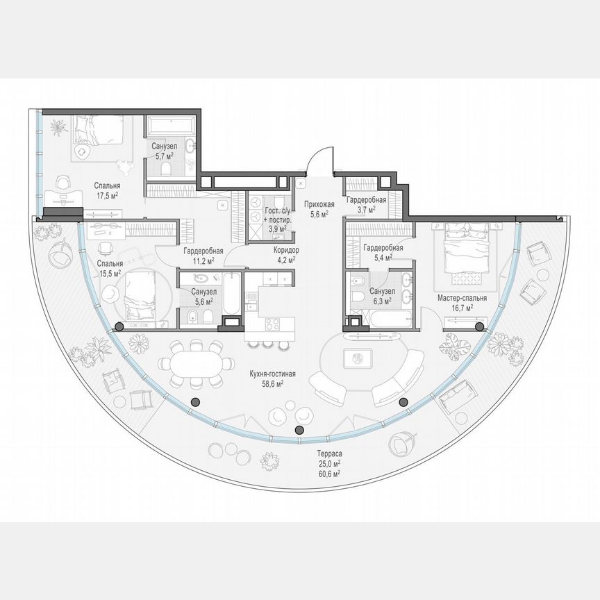 3-к. квартира, 167,2 м², 8/10 эт.