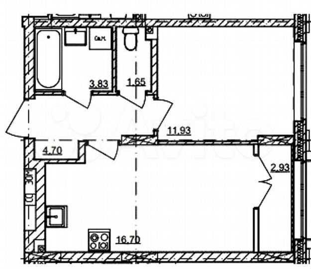 1-к. квартира, 41,7 м², 2/14 эт.