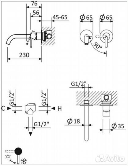 Смеситель встраиваемый Cezares leaf-BLI2-L-NOP