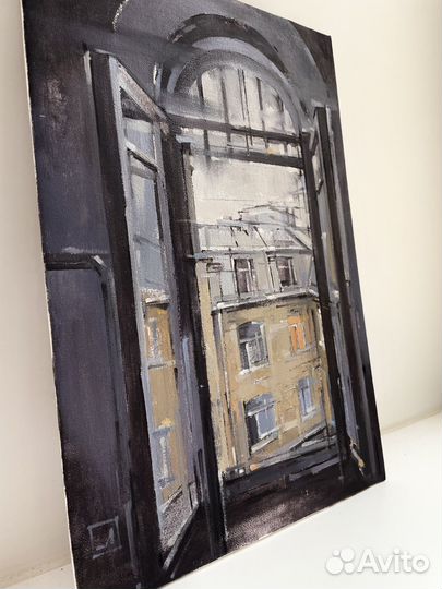 Картина масло картина Петербург вид из окна