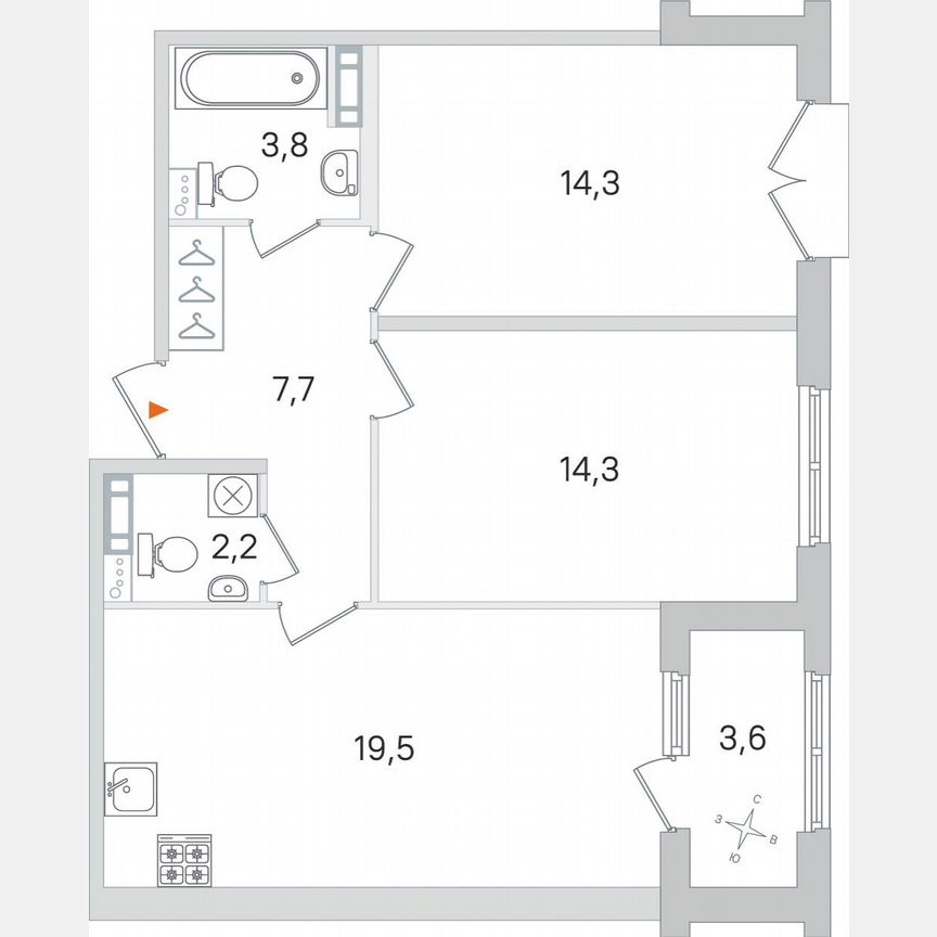 2-к. квартира, 63,6 м², 2/4 эт.