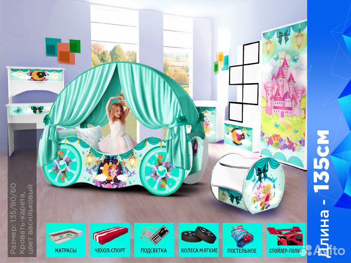 Детская кровать карета для девочки
