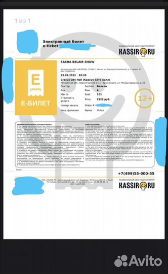Билет на концерт Беляковой