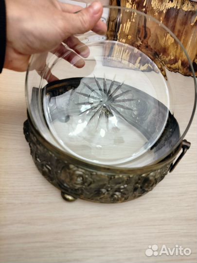 Антикварная ваза, сухарница латунь