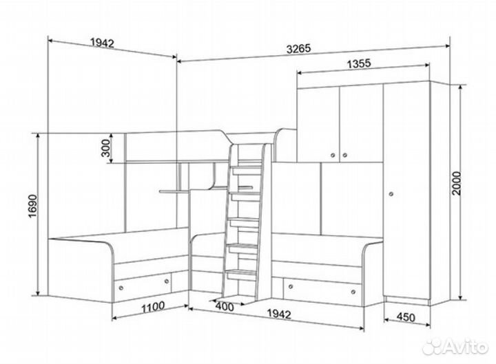Трехместная кровать трио/2 Дуб молочный/Фиолетовый