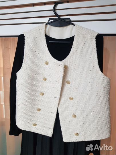 Платье плисе жилетка твид р.44-46