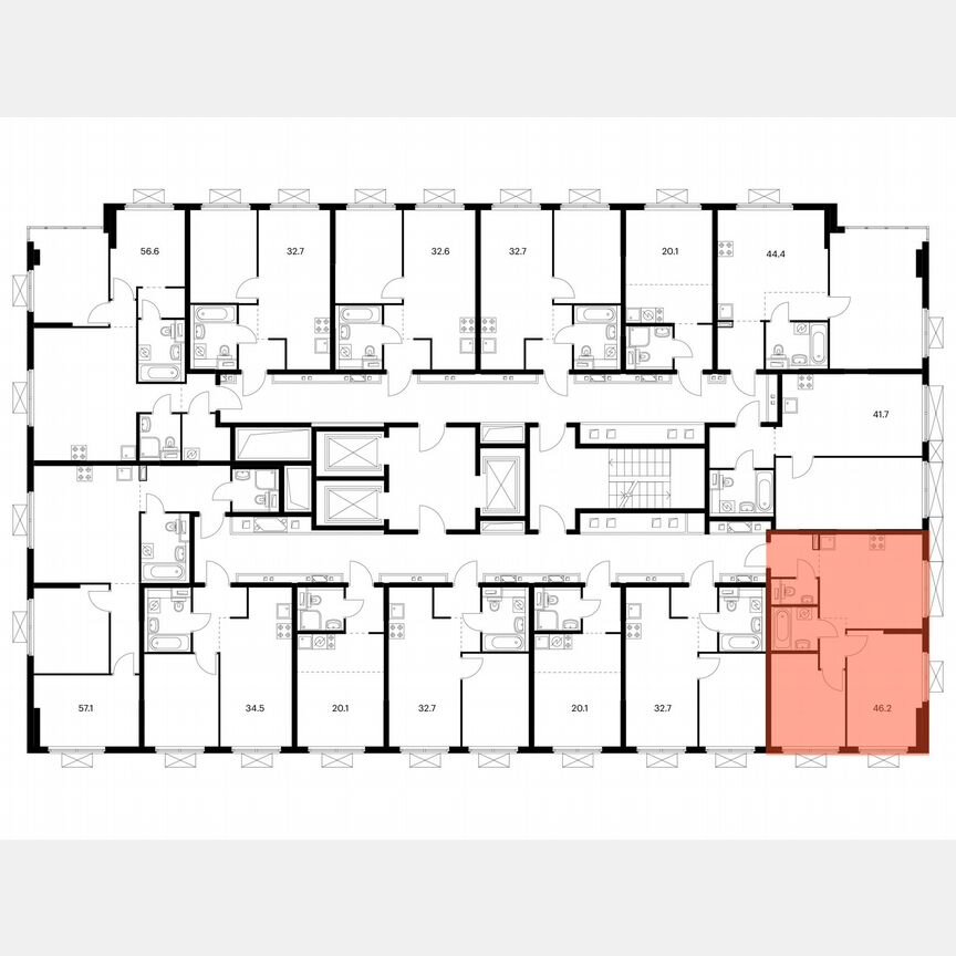2-к. квартира, 46,2 м², 18/19 эт.