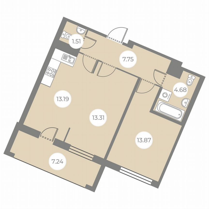 2-к. квартира, 57,9 м², 4/7 эт.