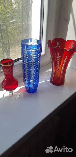 Вазы на ножке синий хрусталь СССР