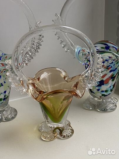 Вазы-корзинки СССР, цветное стекло