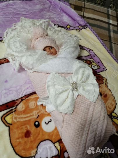 Конверт на выписку зимний вязаный для девочки