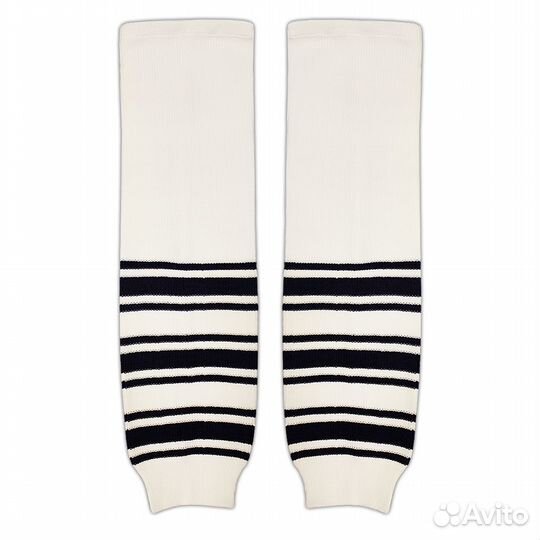 Гамаши хоккейные вязаные белые (тёмно-синие полос
