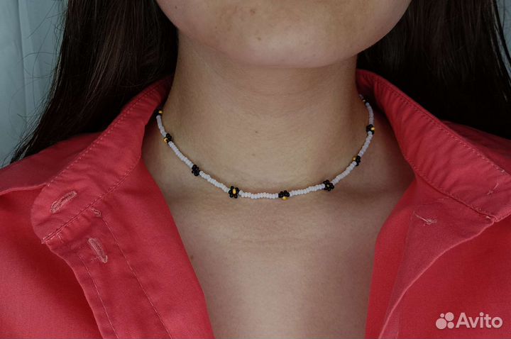 Ромашки. Чокер/колье из бисера