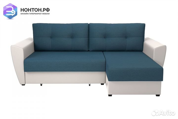 Диван угловой выкатной София синий / белый