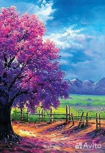 Алмазная мозаика 20x30 Дерево с фиолетовым цветом