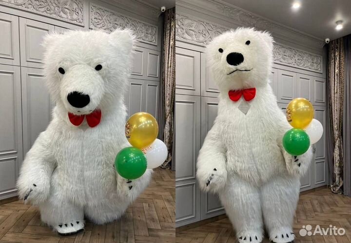 Надувной костюм Мишка белый