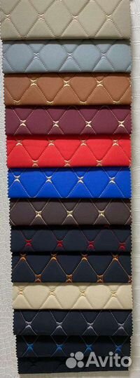 Экокожа, кожзам стёганый чёрный(ромб синий) на пор