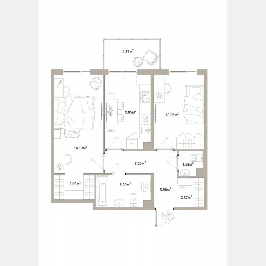 2-к. квартира, 55,6 м², 3/12 эт.